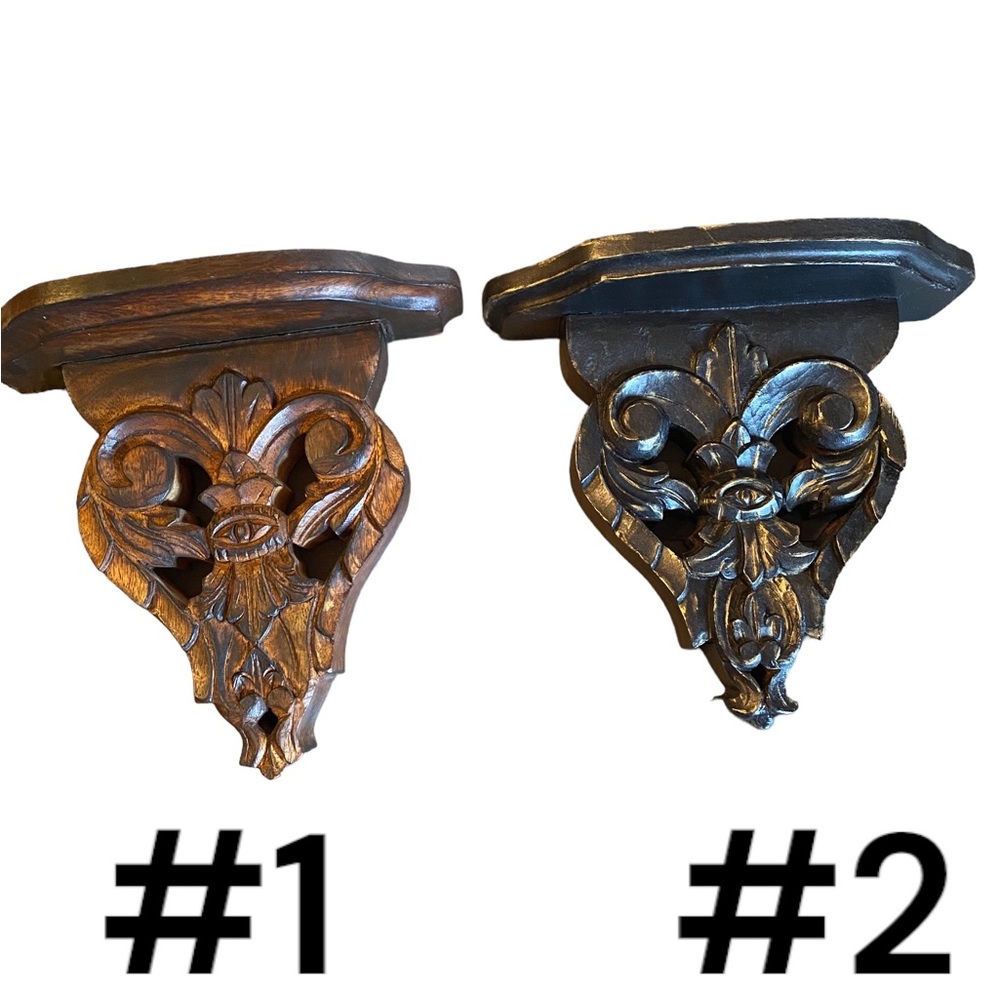 Wooden Hand Carved Corbel Shelf.  Third Eye, Evil Eye Protection #1 - Picture 3 of 14